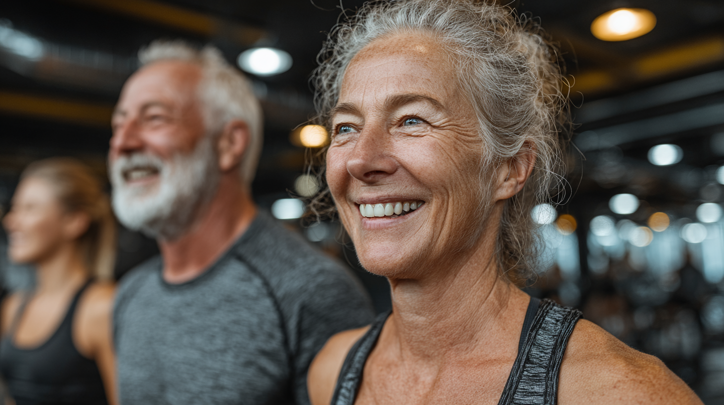 Active seniors enjoying outdoor fitness activities in a natural setting